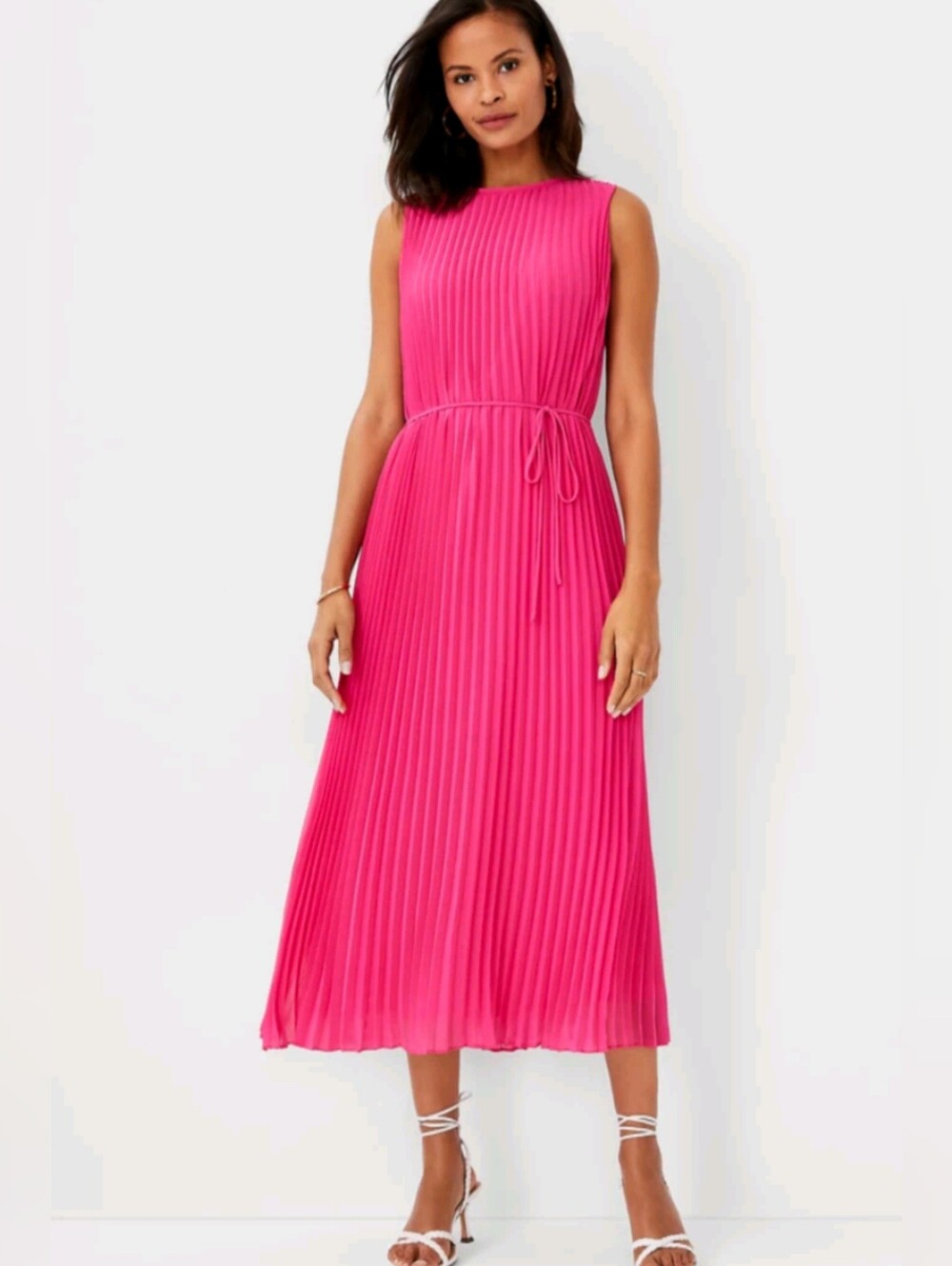 Ann Taylor Pleated Belted Midi Dress Size  Lp